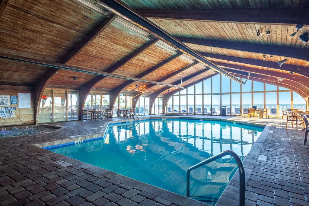 Indoor pool under a timber ceiling